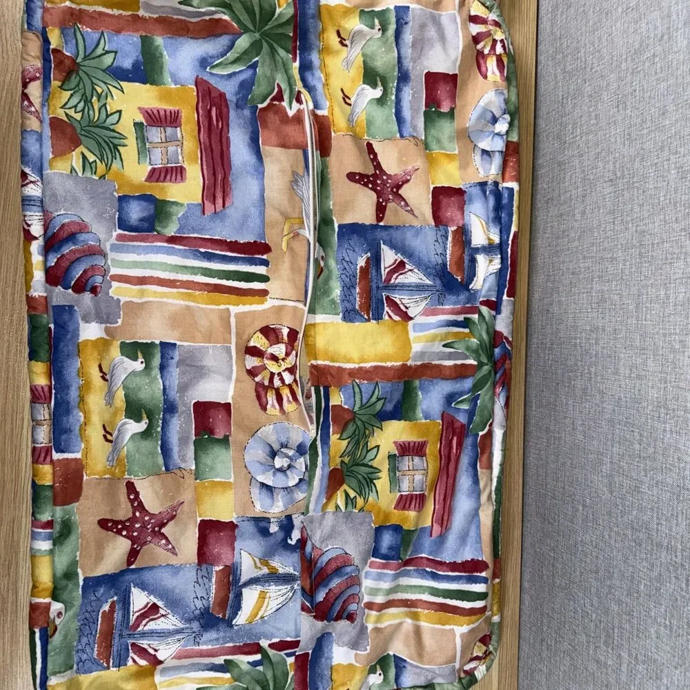 Vtg Coastal Patchwork Pillow Shams Pair Queen 30x20 Nautical Beach